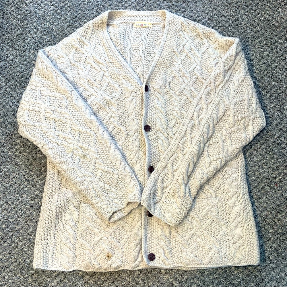 J.Crew Vintage Chunky Aran Cable Knit Wool Cardigan Sweater Cardigan